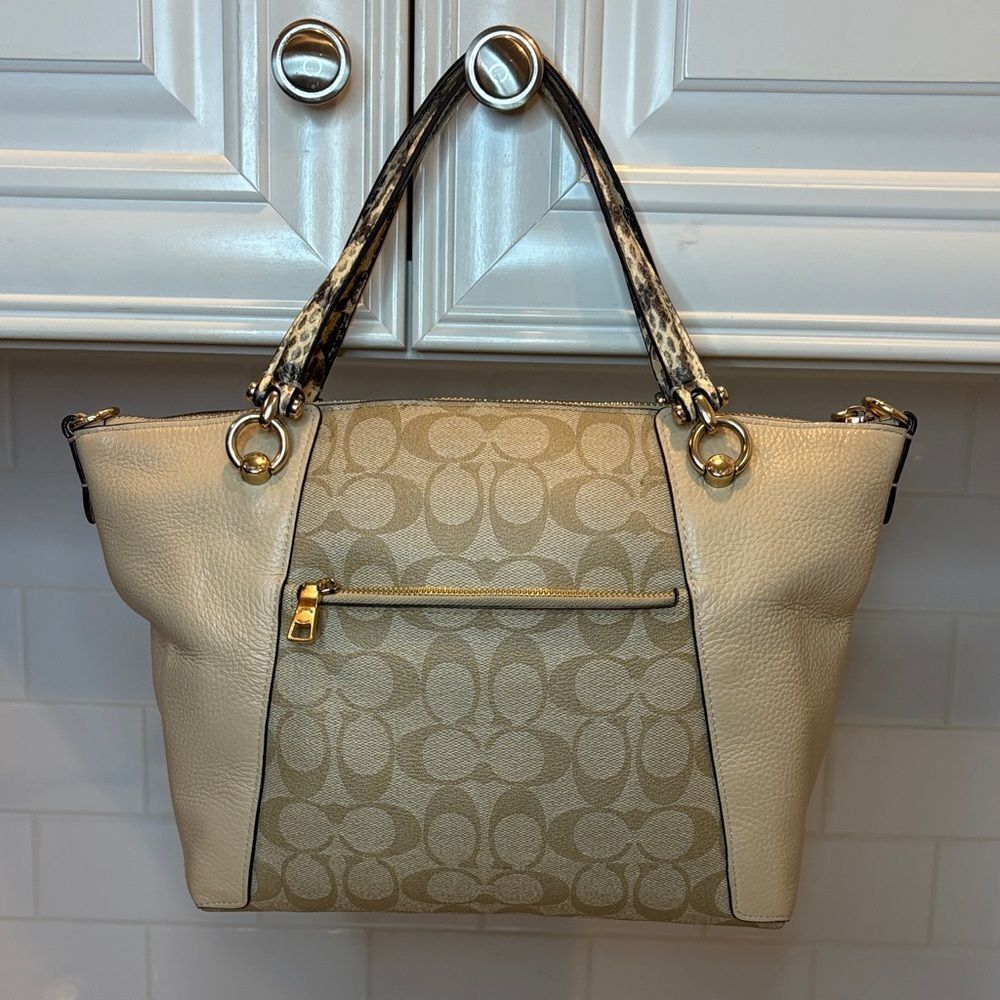 Coach Purse Handbag Kacey Signature Logo Snakeskin Color Block Satchel Bag - Picture 4 of 16